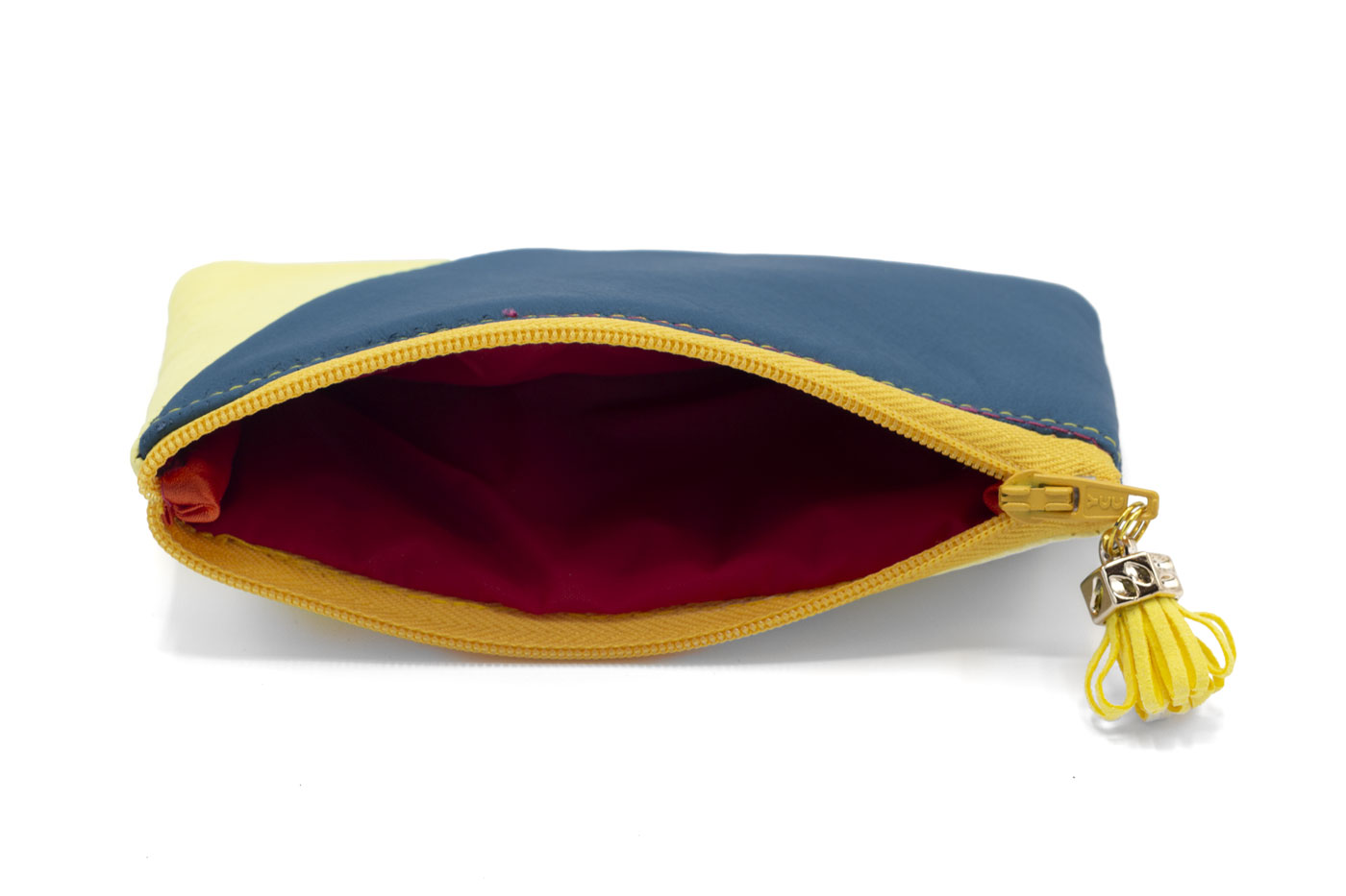 Cartera de piel bicolor con cremallera Interior forrado de la cartera de piel con cremallera