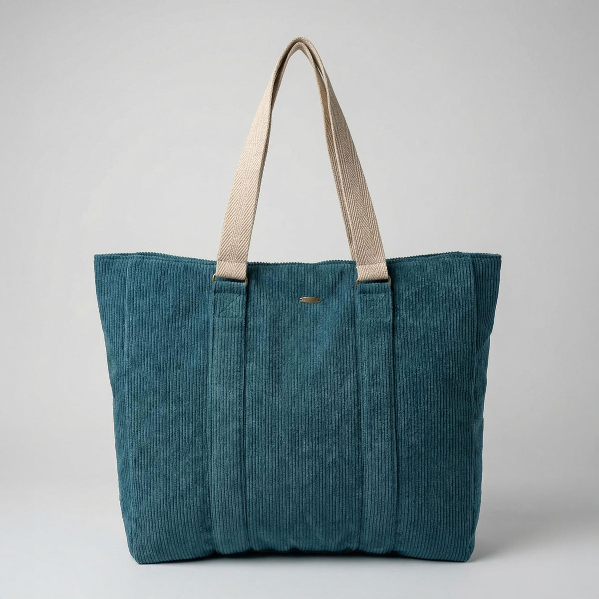 Bolso tote de tela en pana verde Bolso tote de pana verde con asas largas en color verde