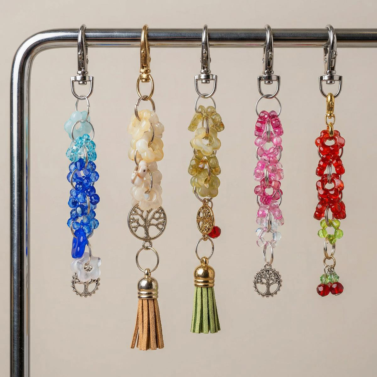 Llavero de cuentas con colgantes decorativos Llavero de cuentas de colores con colgantes decorativos