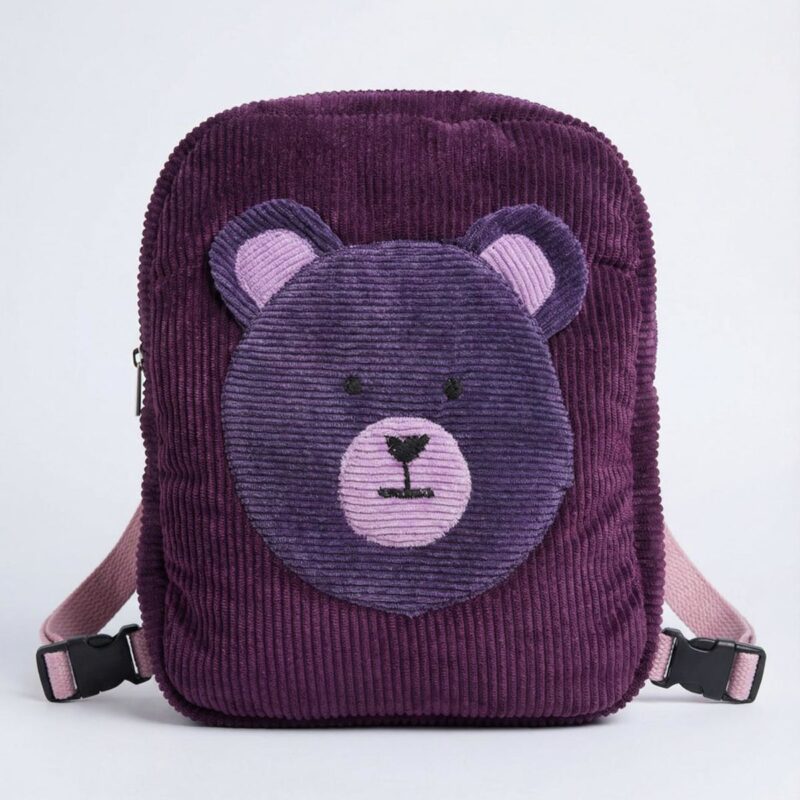 mochila-infantiDetalle frontal de mochila infantil de panal-pana-oso-detalle-frontal-BACK-01 Detalle del oso en mochila infantil de pana