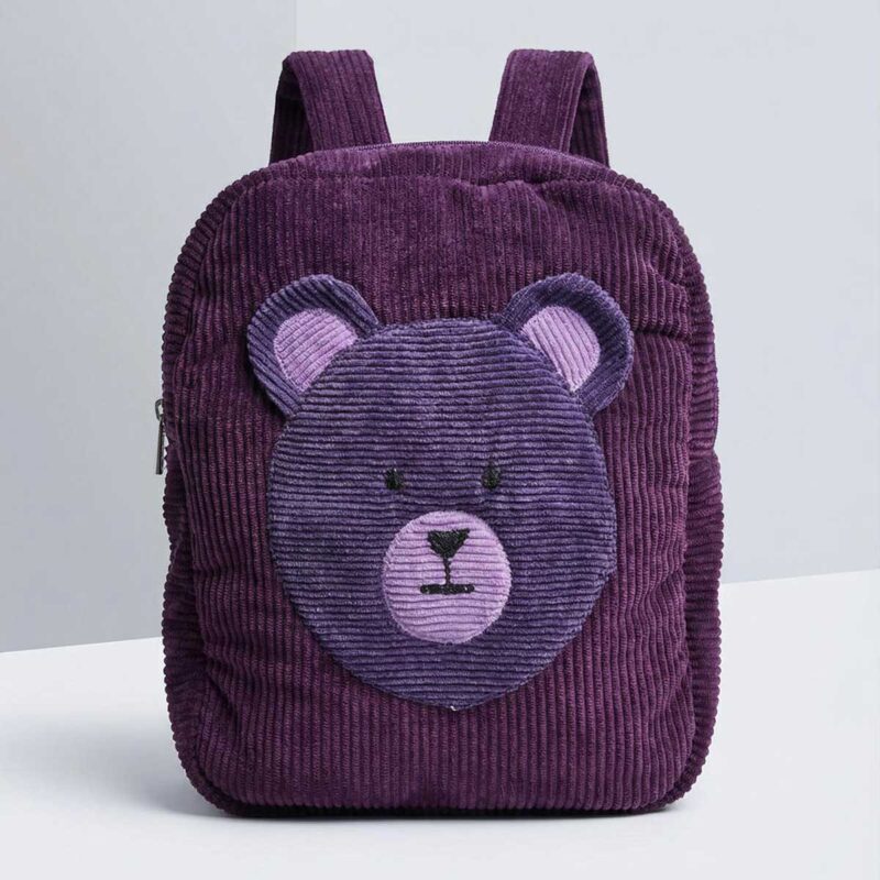 Mochila infantil de pana con oso en el frontal