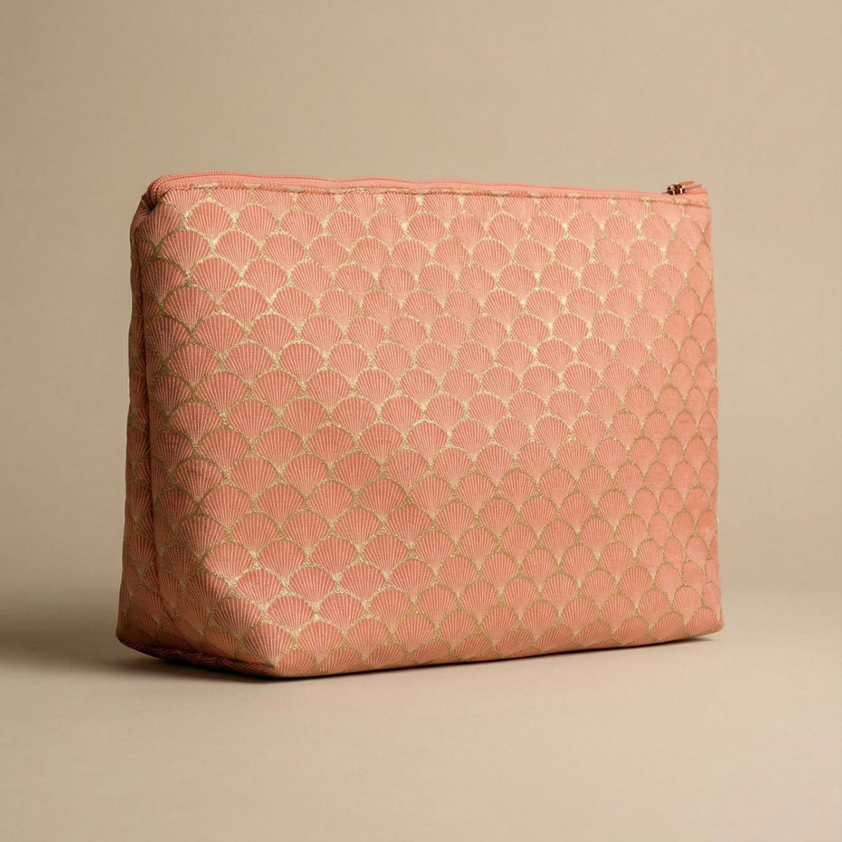 Funda de tela para tablet con cremallera salmón Funda de tela rosa para tablet con estampado geométrico